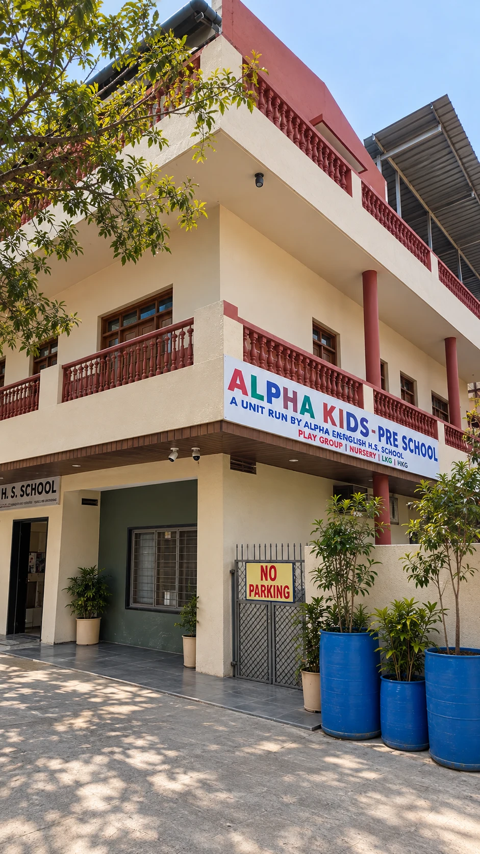 Alpha English H.S. School and Alpha Kids Pre School campus architecture and building facade