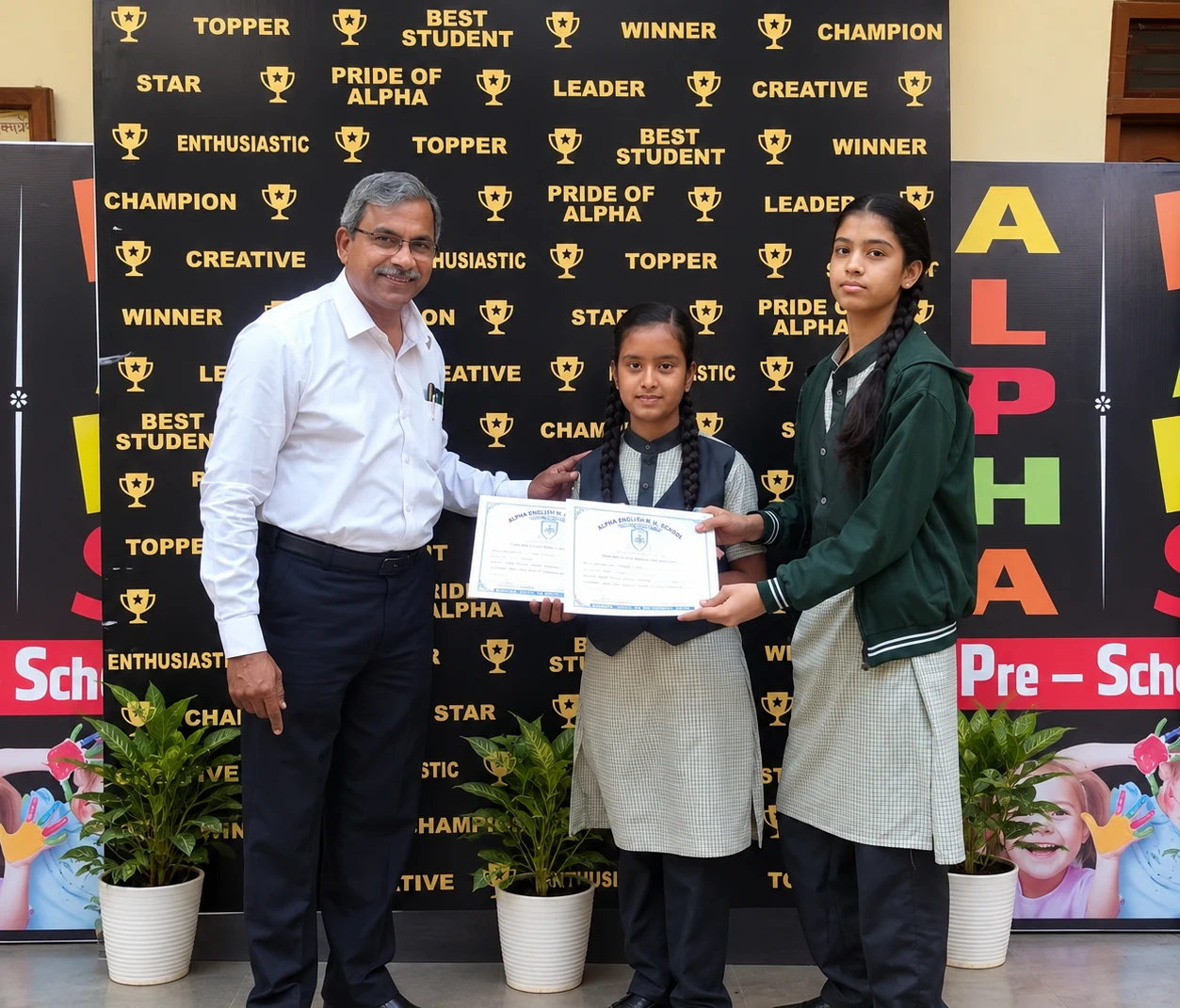 Student achievement and awards felicitation at Alpha English H.S. School